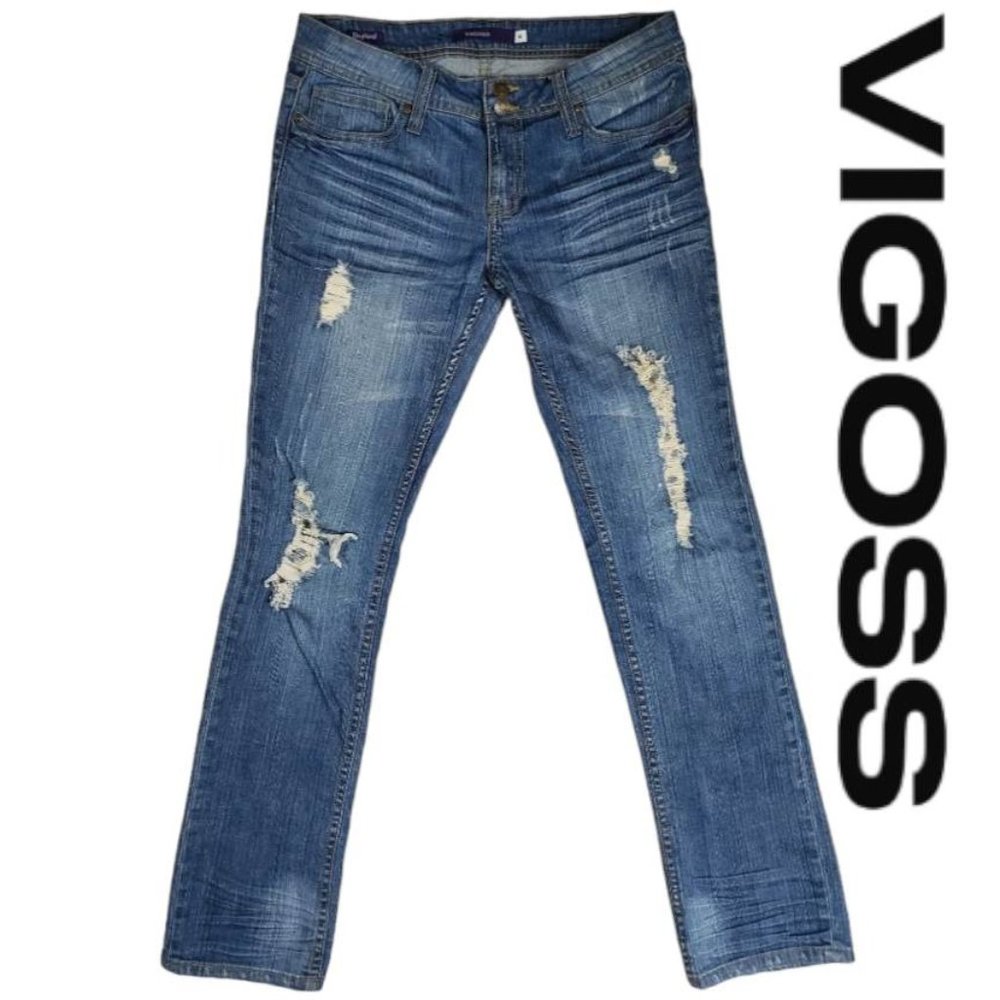 Vigoss Boyfriend Mid-Rise Ripped Tapered Jeans Sz 5